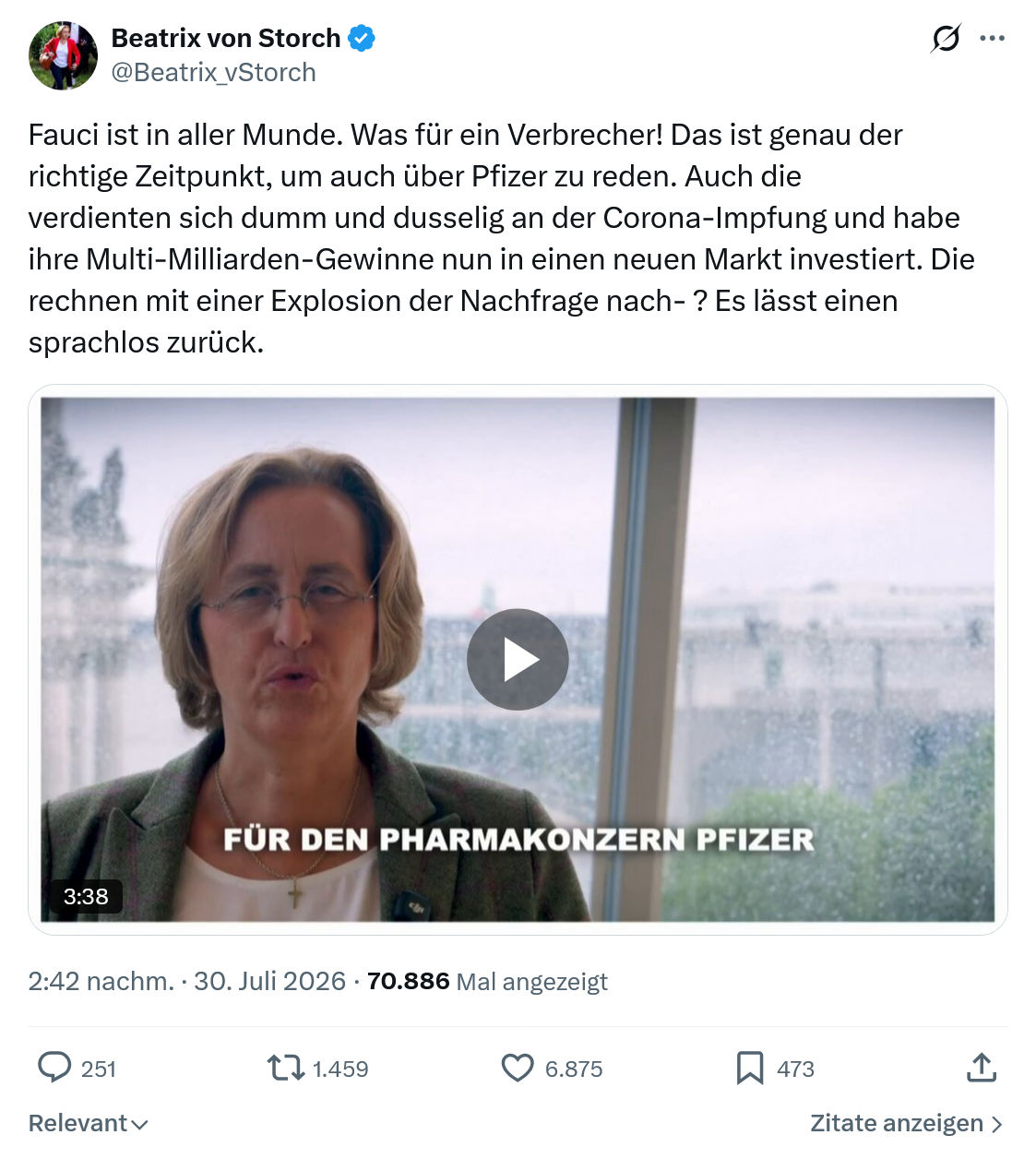 Beatrix von Storch: Fauci ist in aller Munde...