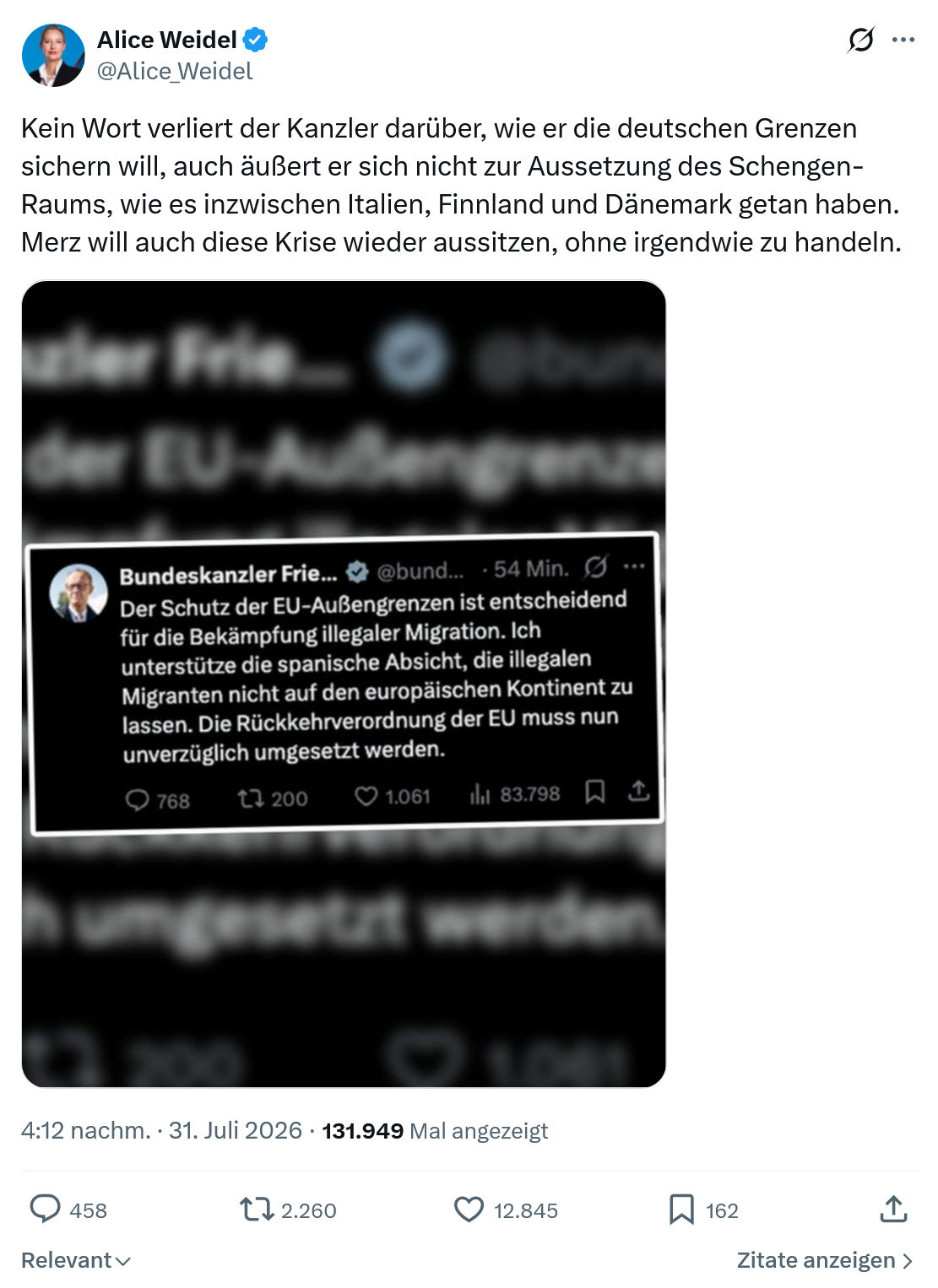 Alice Weidel: Kein Wort verliert der Kanzler...