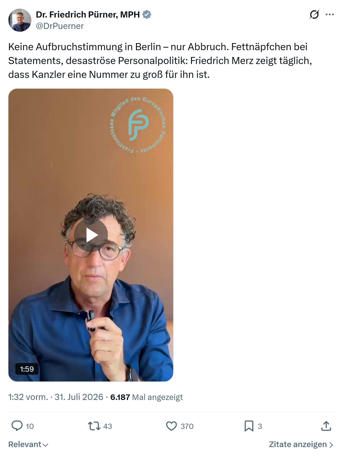 Friedrich Pürner: Keine Aufbruchstimmung in Berlin...