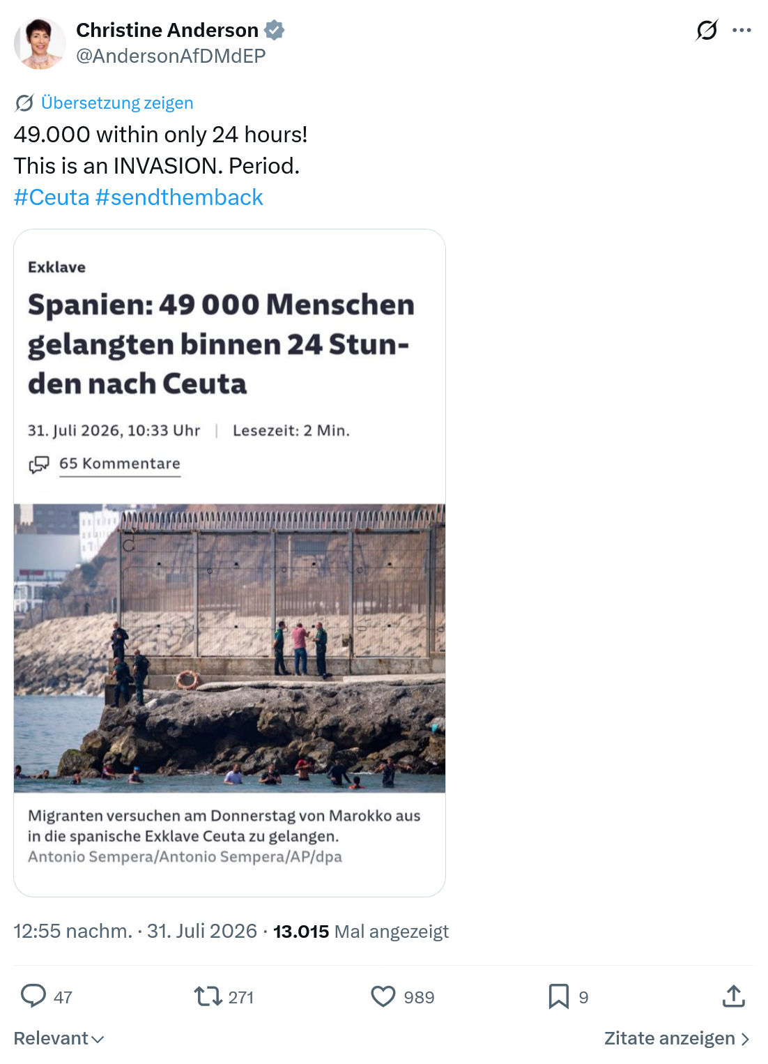 Christine Anderson: 49.000 within only...