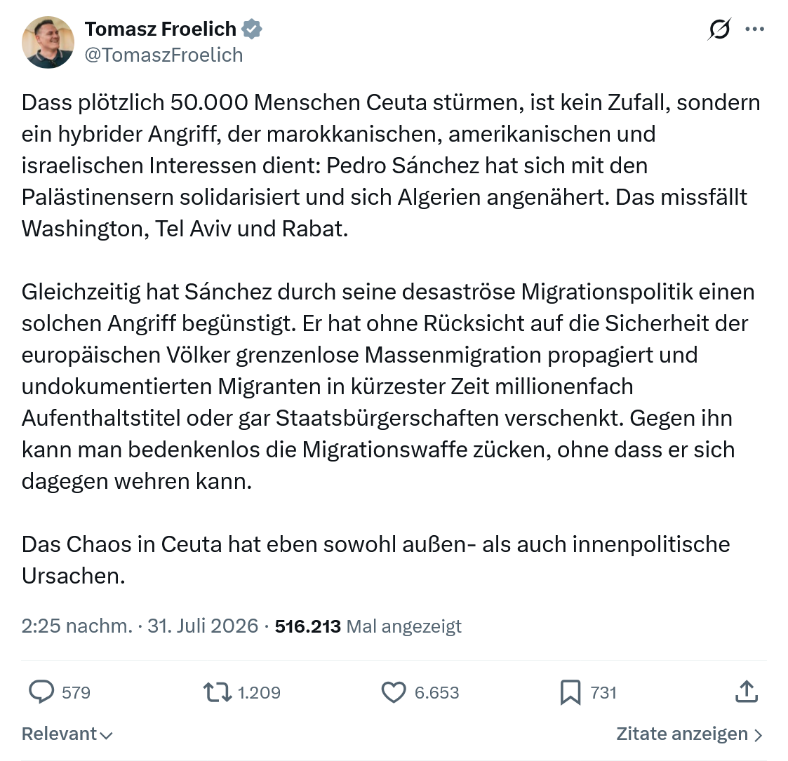 Tomasz Froelich: Dass plötzlich 50.000 Menschen Ceuta stürmen...