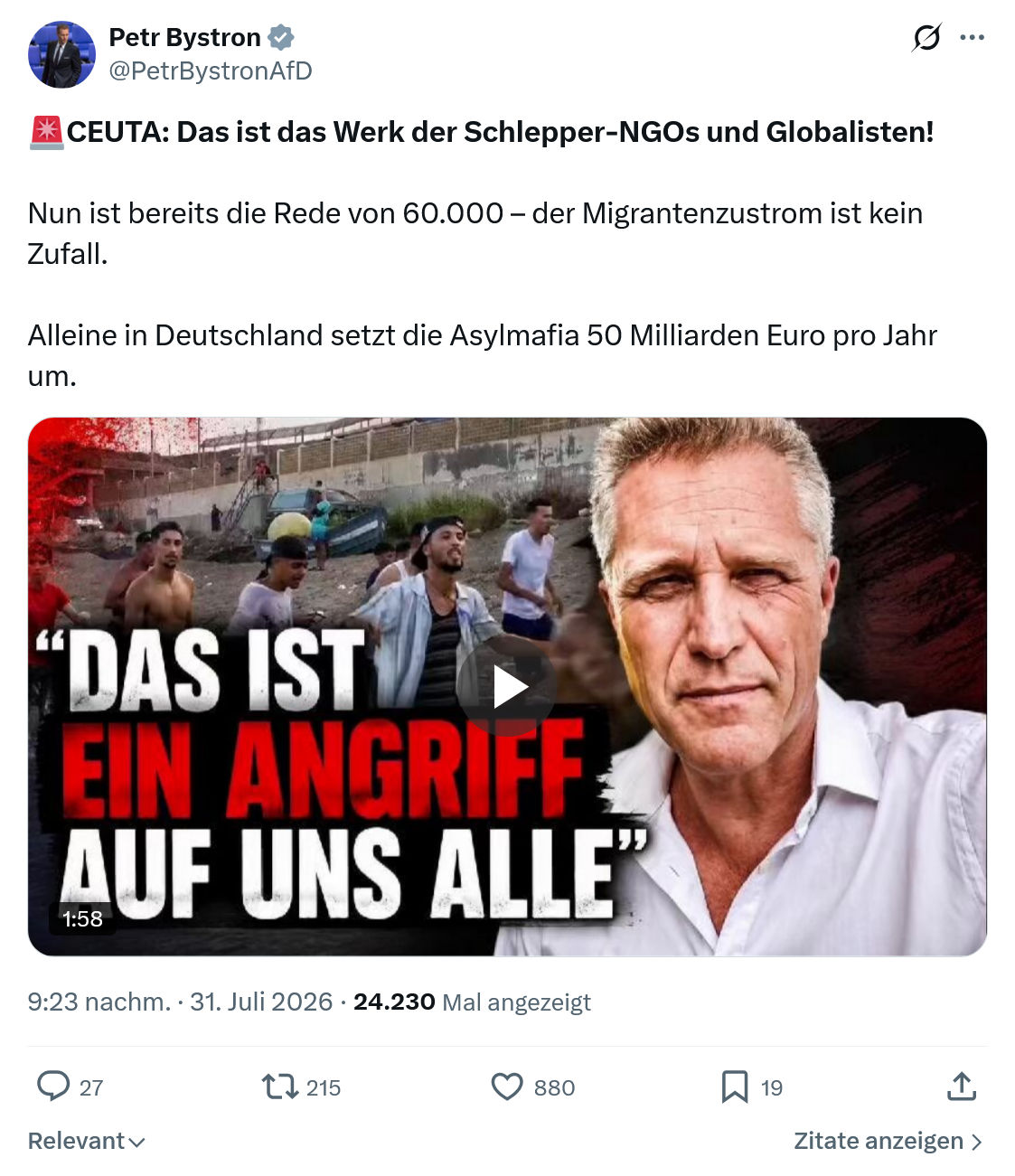 Petr Bystron: Das ist das Werk der Schlepper-NGOs und Globalisten...