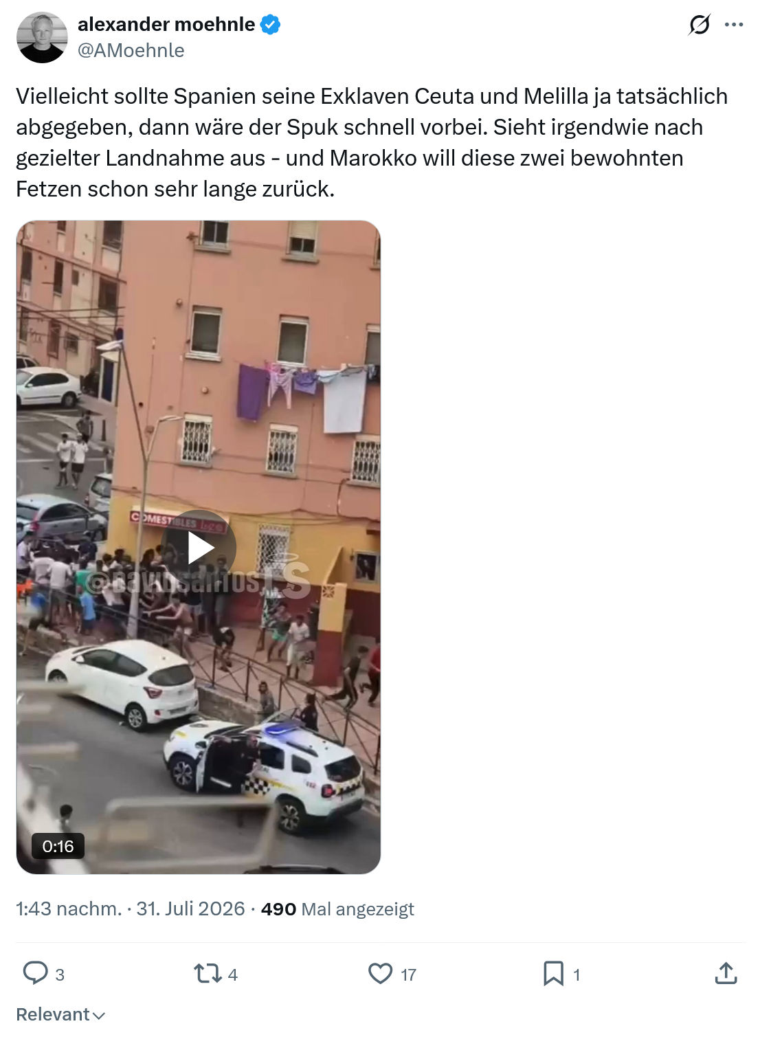 Alexander Moehnle: Vielleicht sollte Spanien seine Exklaven...
