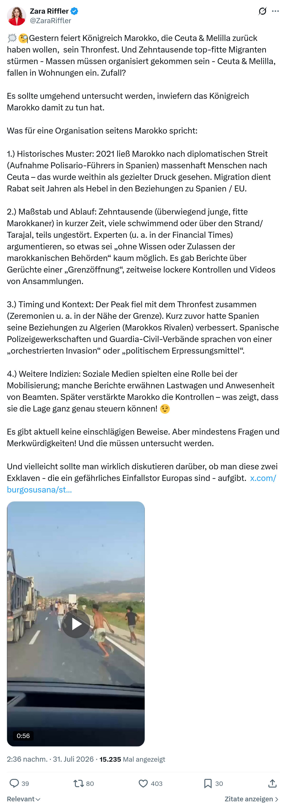 Zara Riffler: Gestern feiert Königreich Marokko...
