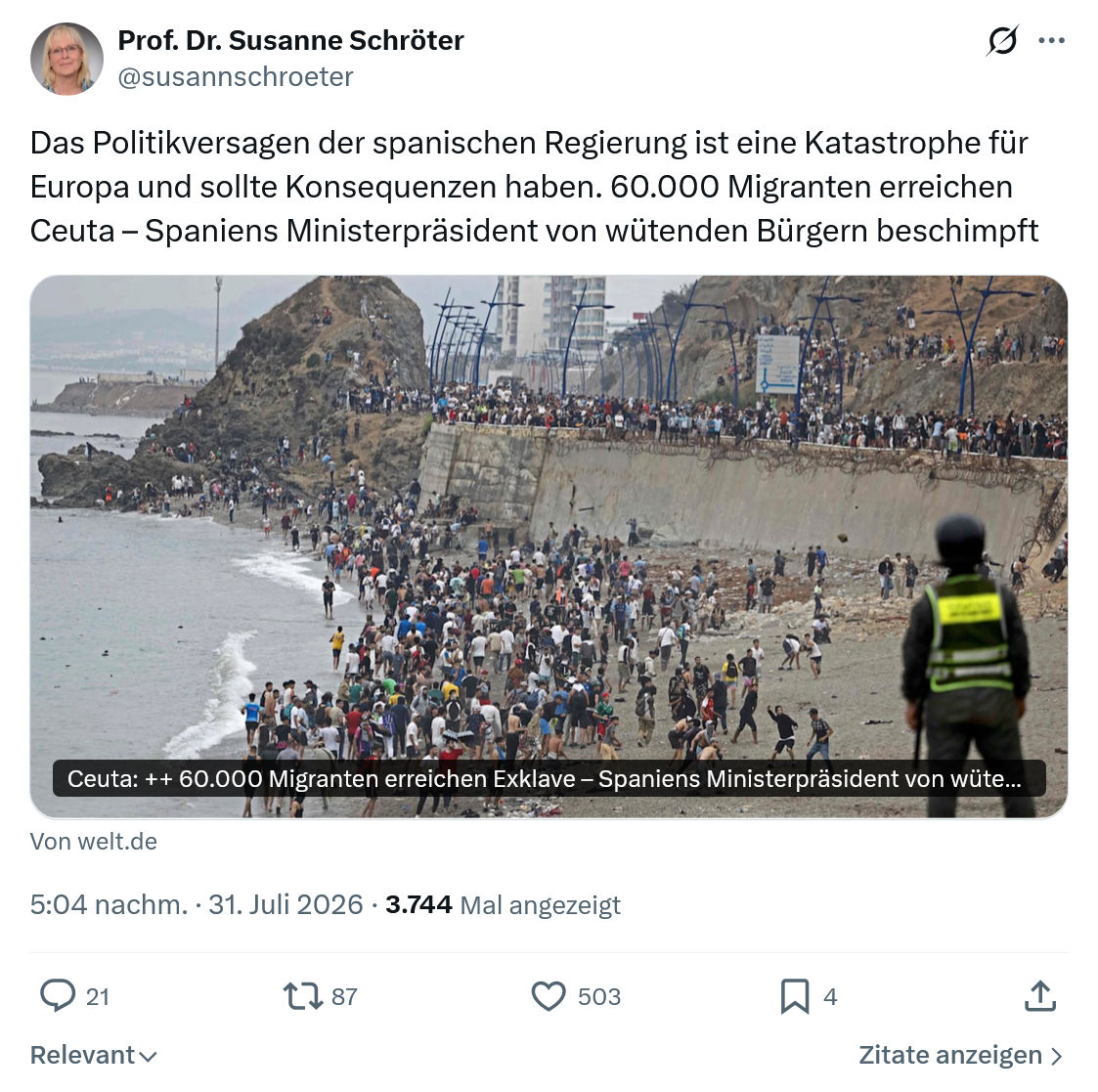 Susanne Schröter: Das Politikversagen der spanischen Regierung...