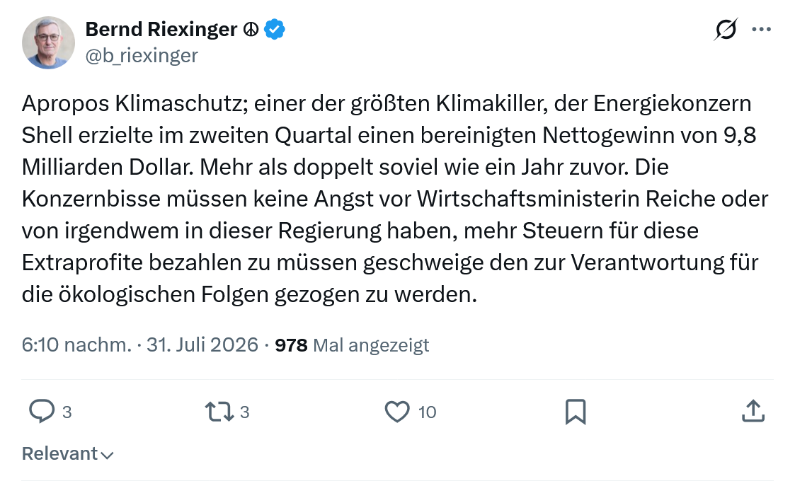 Bernd Riexinger: Apropos Klimaschutz; einer der größten Klimakiller...