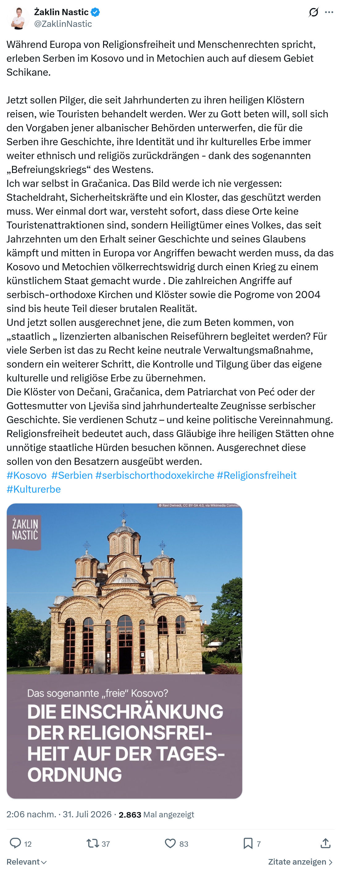Żaklin Nastic: Während Europa von Religionsfreiheit...