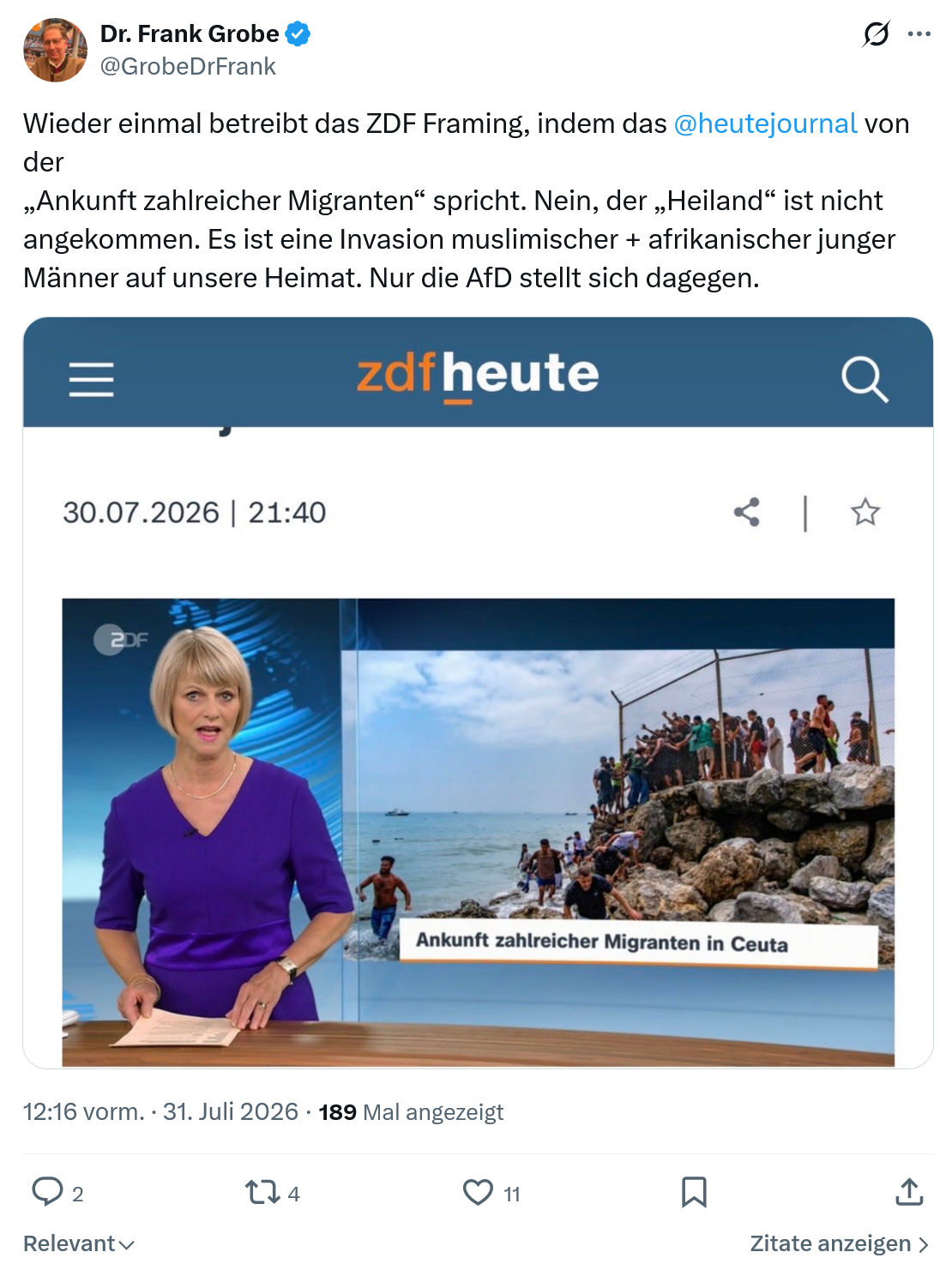 Frank Grobe: Wieder einmal betreibt das ZDF Framing...