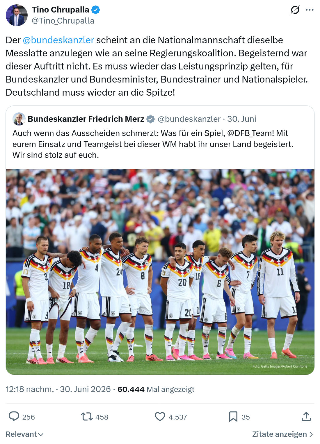 Tino Chrupalla: Der @bundeskanzler scheint an die Nationalmannschaft...