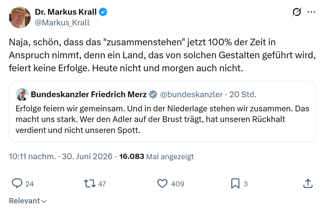 Markus Krall: Naja, schön, dass das "zusammenstehen" jetzt 100%...