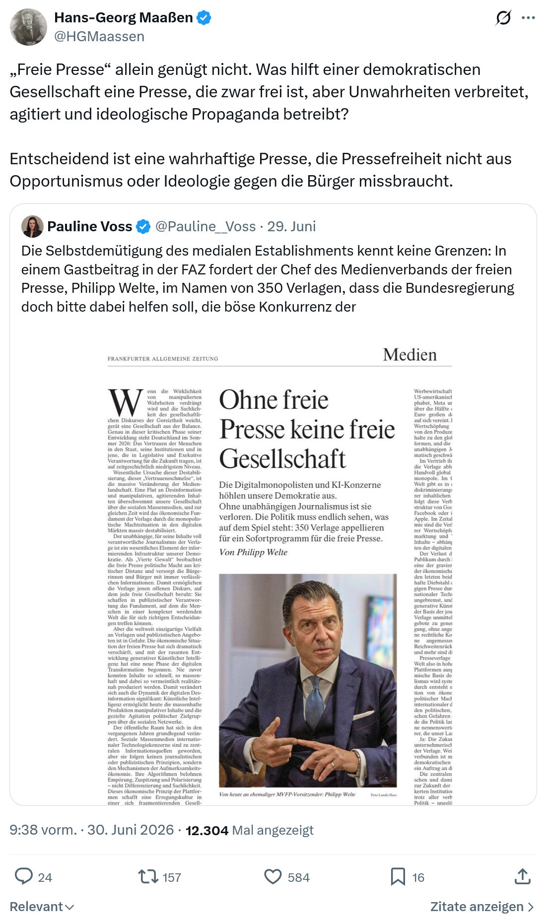Hans-Georg Maaßen: „Freie Presse“ allein genügt nicht...