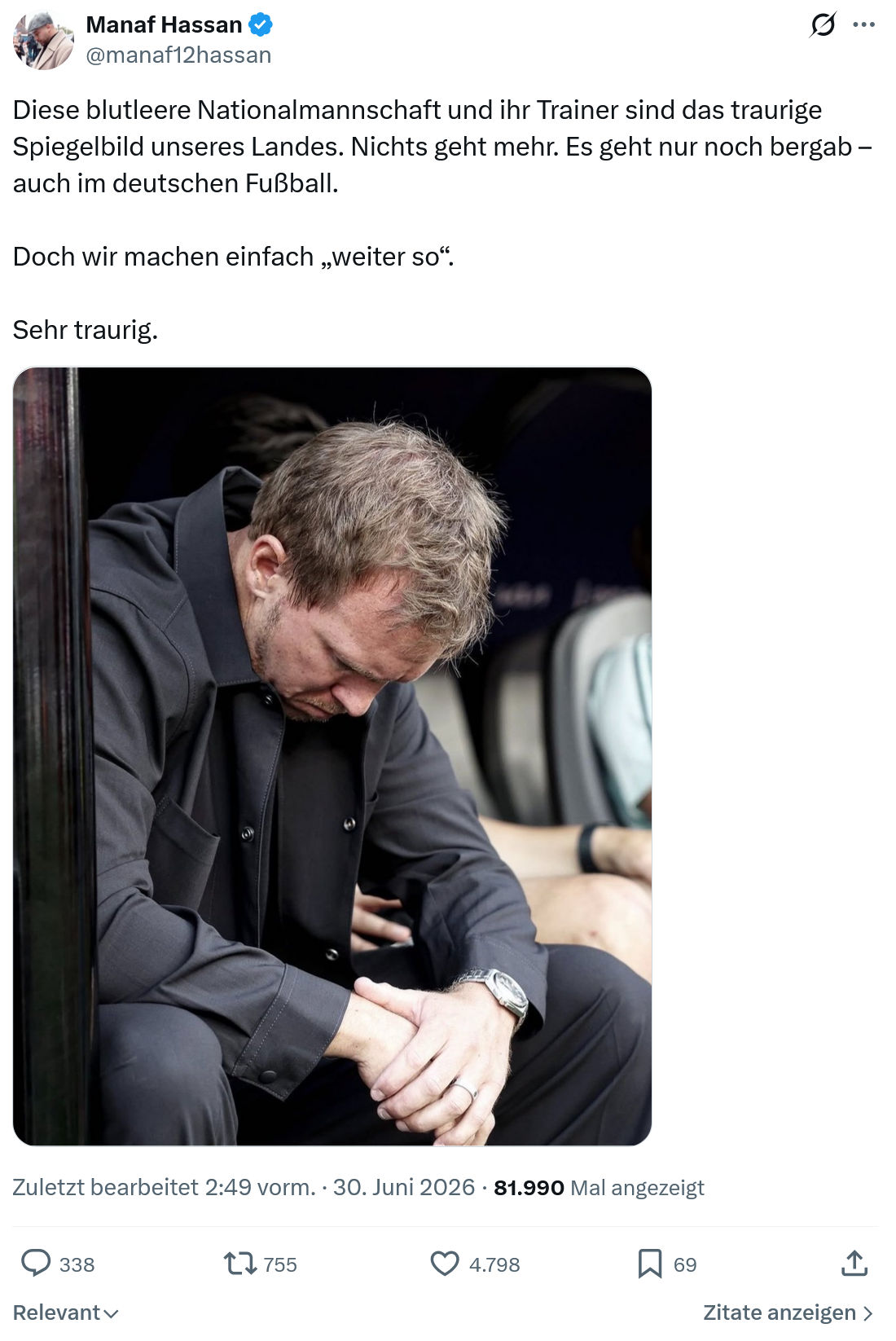Manaf Hassan: Diese blutleere Nationalmannschaft...