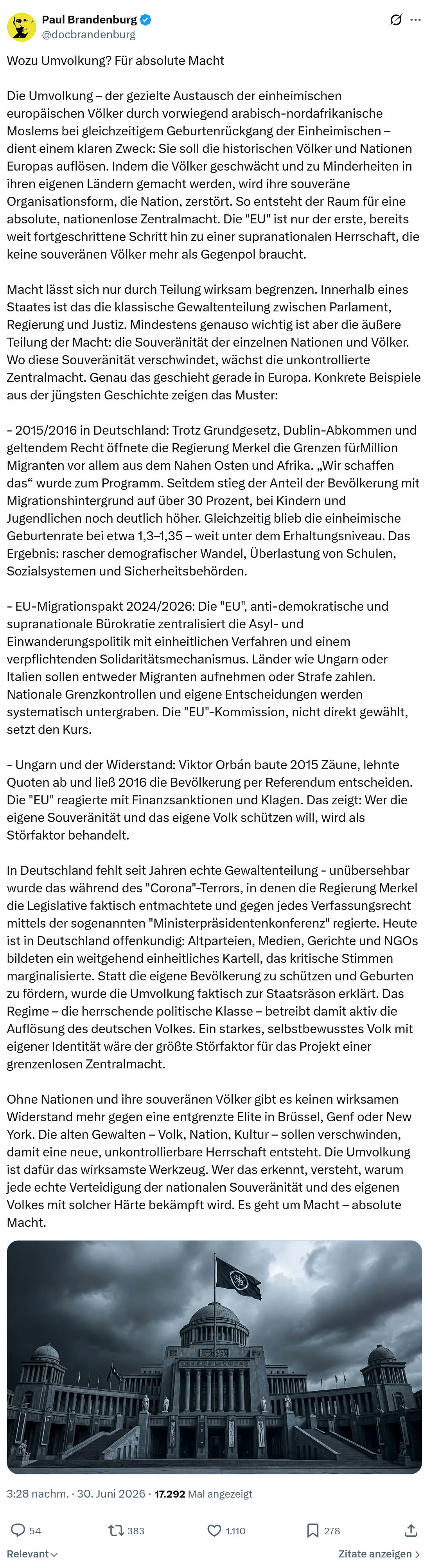 Paul Brandenburg: Wozu Umvolkung? Für absolute Macht...
