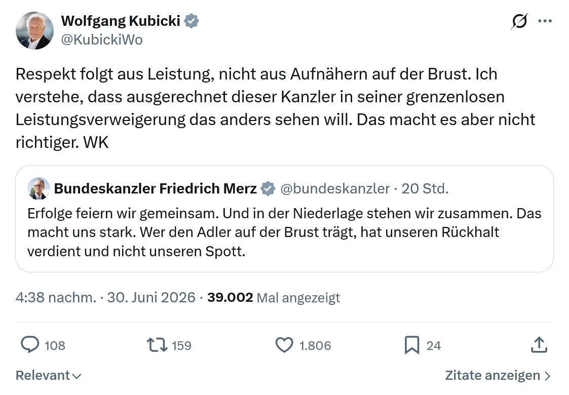 Wolfgang Kubicki: Respekt folgt aus Leistung...