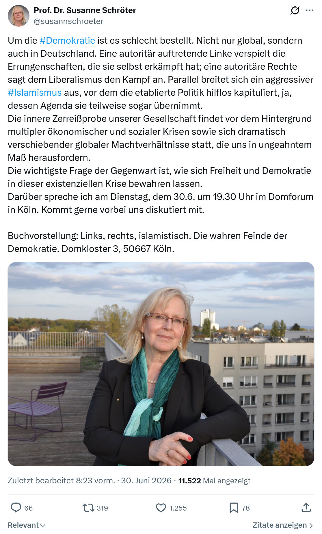 Susanne Schröter: Um die #Demokratie ist es schlecht bestellt...