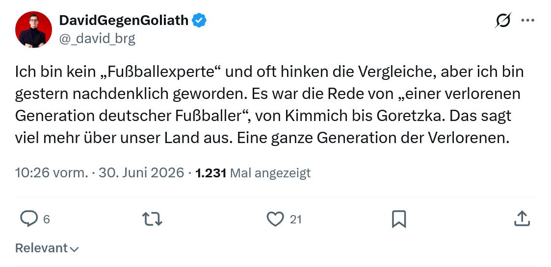 David Gegen Goliath: Ich bin kein „Fußballexperte“...