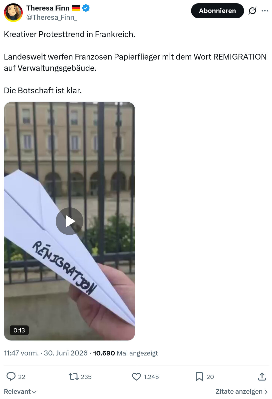 Theresa Finn: Kreativer Protesttrend in Frankreich...