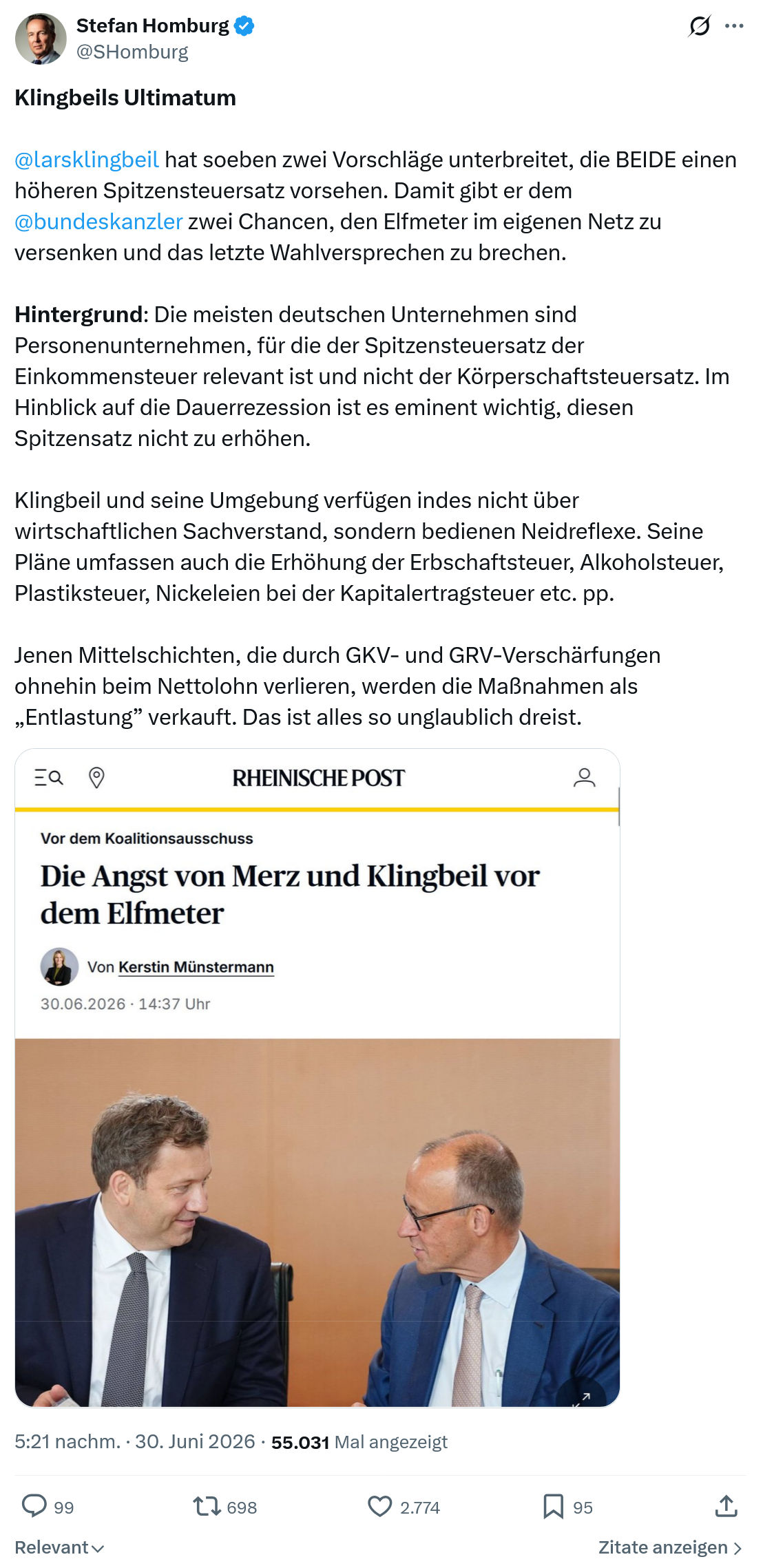 Stefan Homburg: Klingbeils Ultimatum...