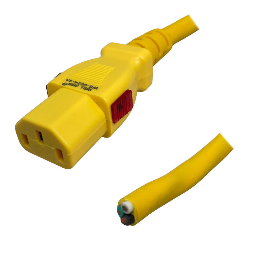 Cord Blunt to IEC320 C13 WS-Lock Connector 4.5 Meters / 15 Feet 15A/125V  14/3 SJT Yellow - Locking Power Cord, image size:900x900
