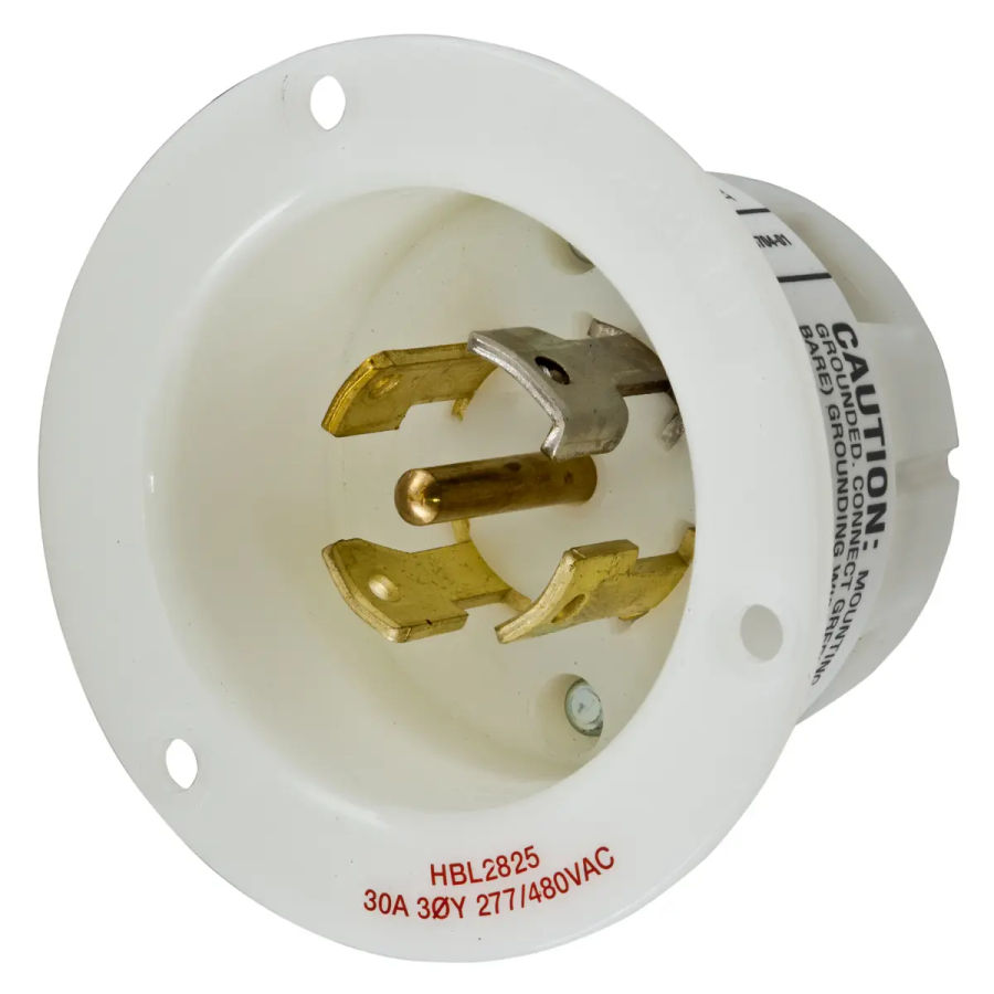 Hubbell HBL2825 AC Flanged Inlet NEMA L22-30 Male White