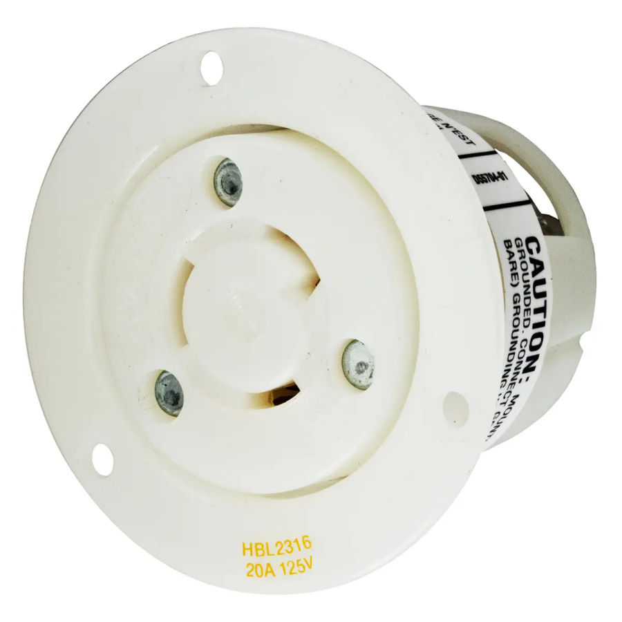 Hubbell HBL2316 AC Flanged Outlet NEMA L5-20 Female White