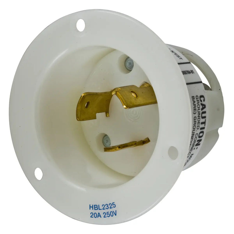 Hubbell HBL2325 AC Flanged Inlet NEMA L6-20 Male White