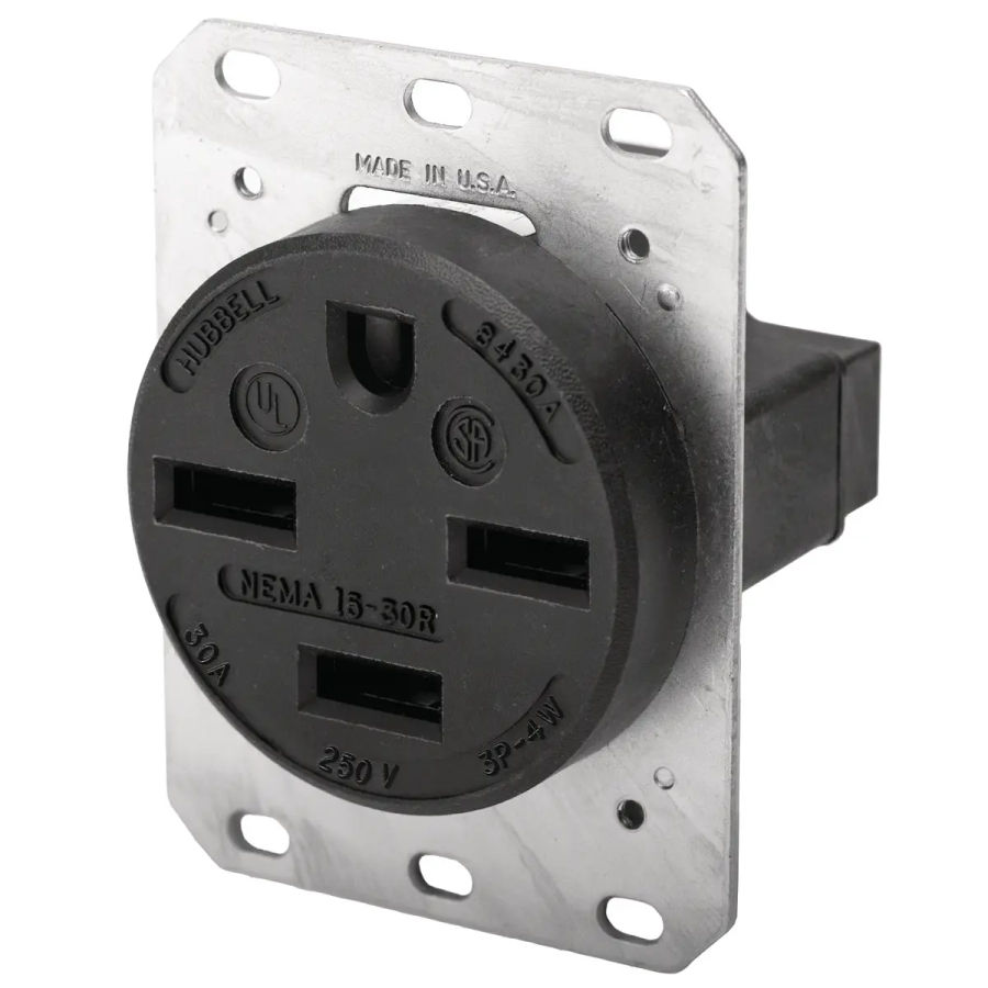 Hubbell HBL8430A AC Receptacle NEMA 15-30 Female Black 30A/250V