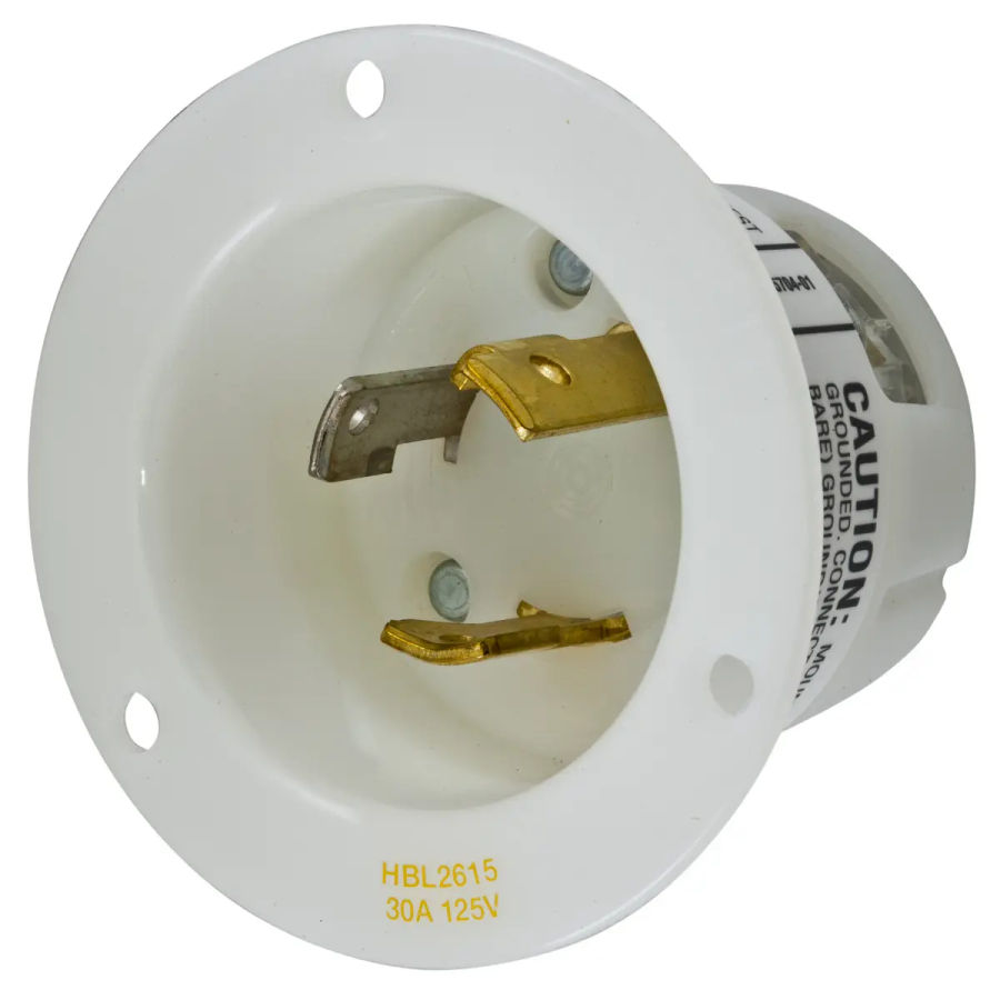 Hubbell HBL2615 AC Flanged Inlet NEMA L5-30 Male White
