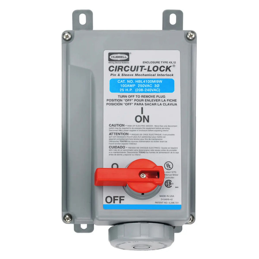 Hubbell HBL4100MI9W Mechanical Interlock Enclosure for IEC