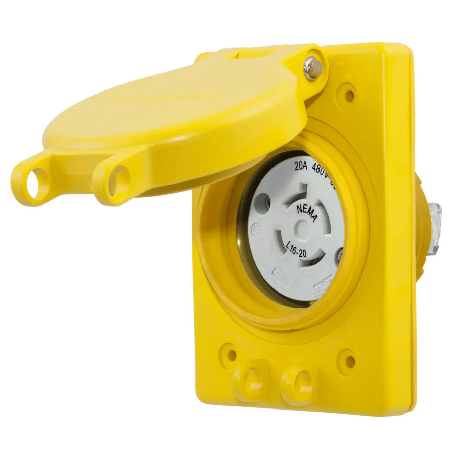 Hubbell HBL67W76 AC Receptacle NEMA L16-20 Female Yellow Watertight