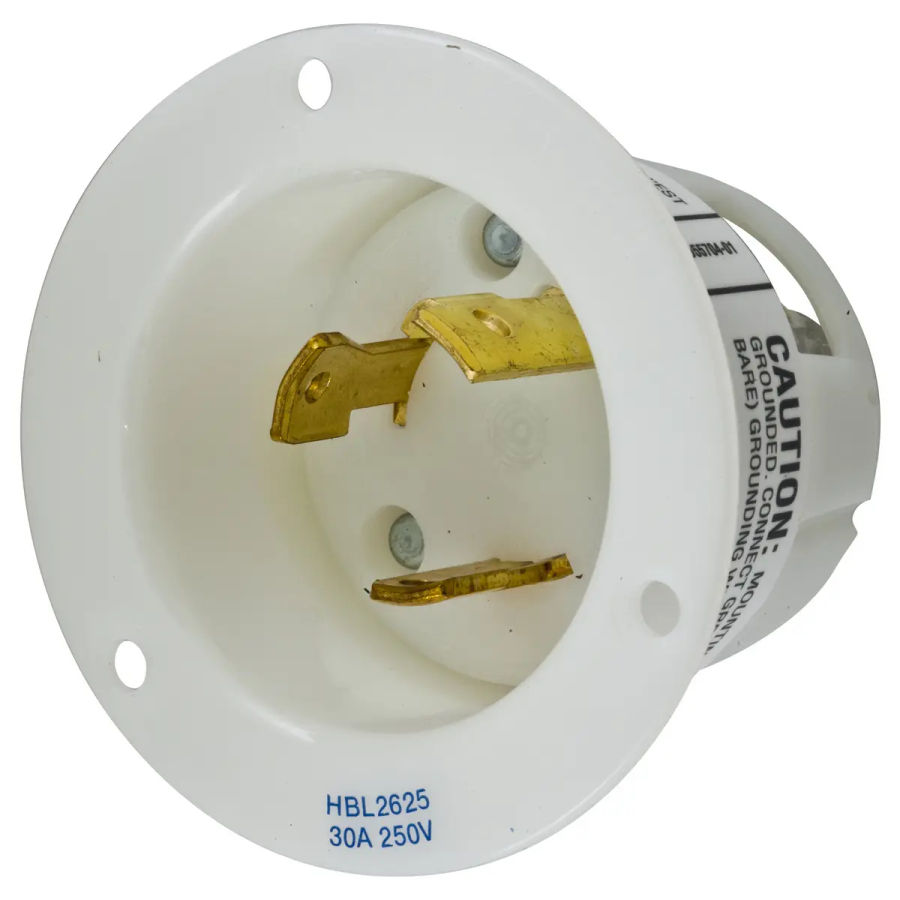 Hubbell HBL2615 AC Flanged Inlet NEMA L5-30 Male White