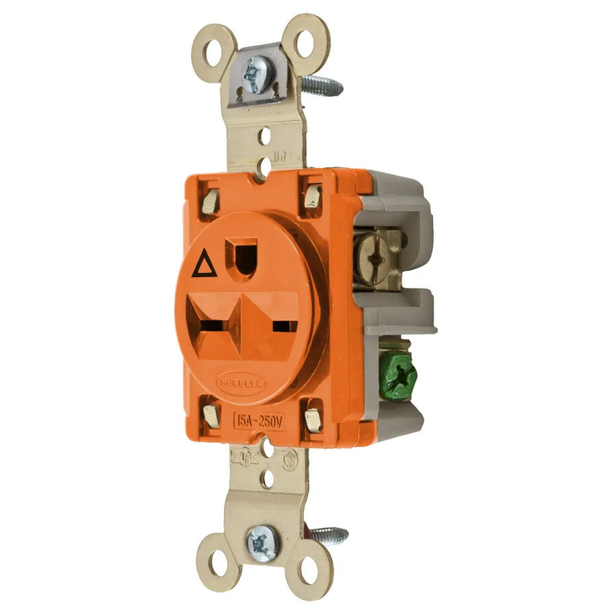 Hubbell IG5661 AC Receptacle NEMA 6-15 Female Orange Simplex