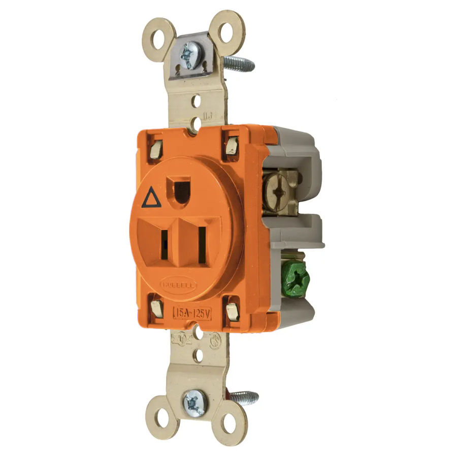 Hubbell IG5261 AC Receptacle NEMA 5-15 Female Orange Simplex