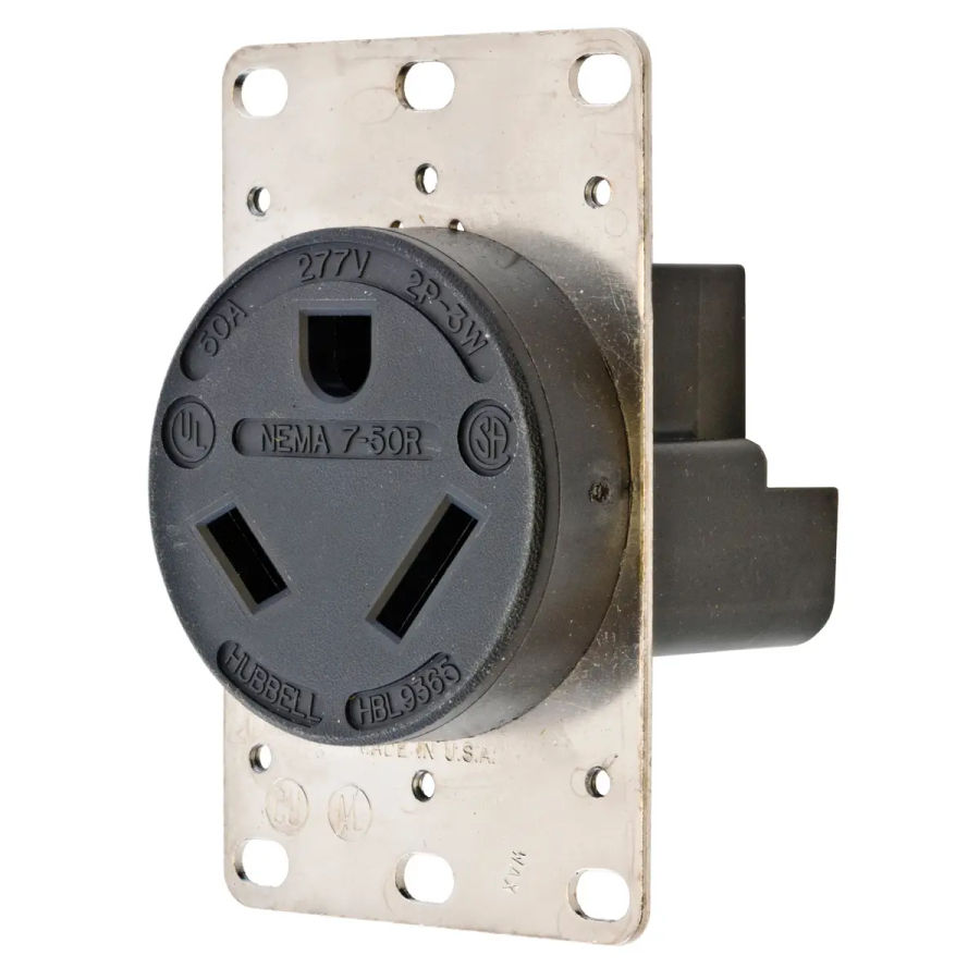 Hubbell HBL9365 AC Receptacle NEMA 7-50 Female Black 277 Volt 50 Amp