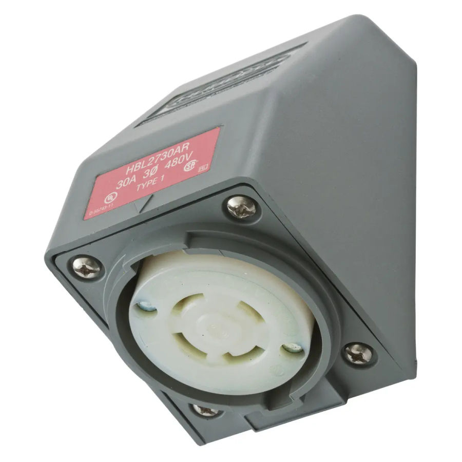 Hubbell HBL2730AR NEMA Locking L16-30R Twist-Locking Angled Gray