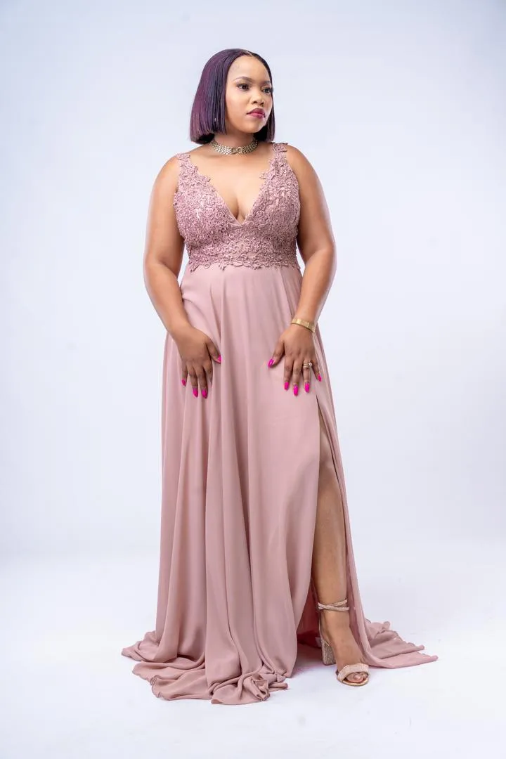 Dusty Rose Enchantment High-Slit Gown