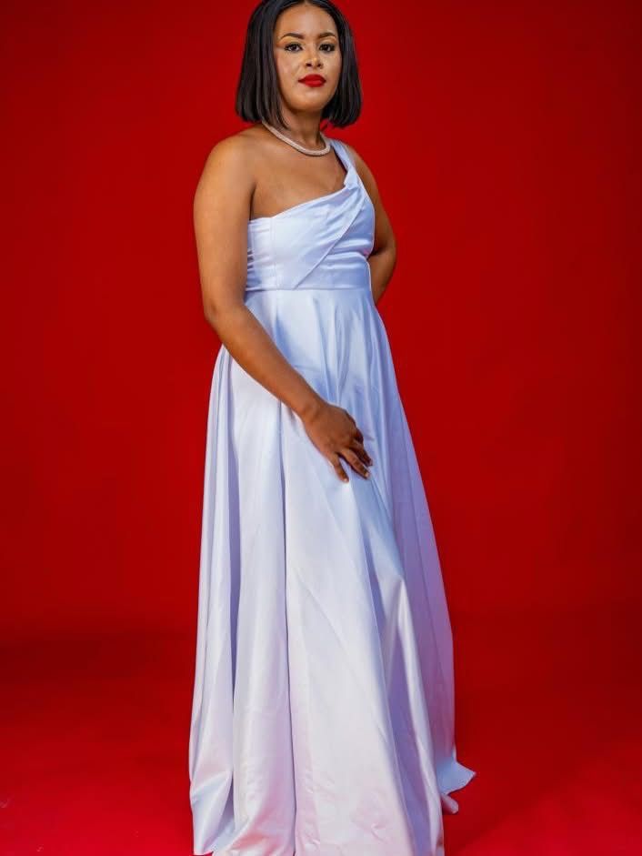 Pearl White Satin Evening Gown