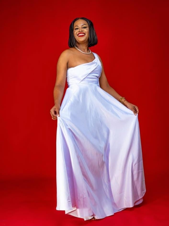 Pearl White Satin Evening Gown