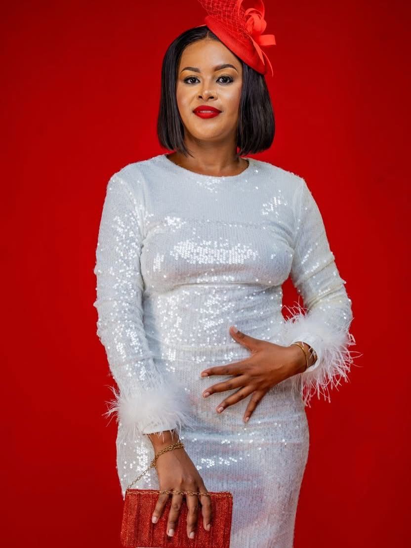 White Sequin Long-Sleeve Dress with Feather Cuffs