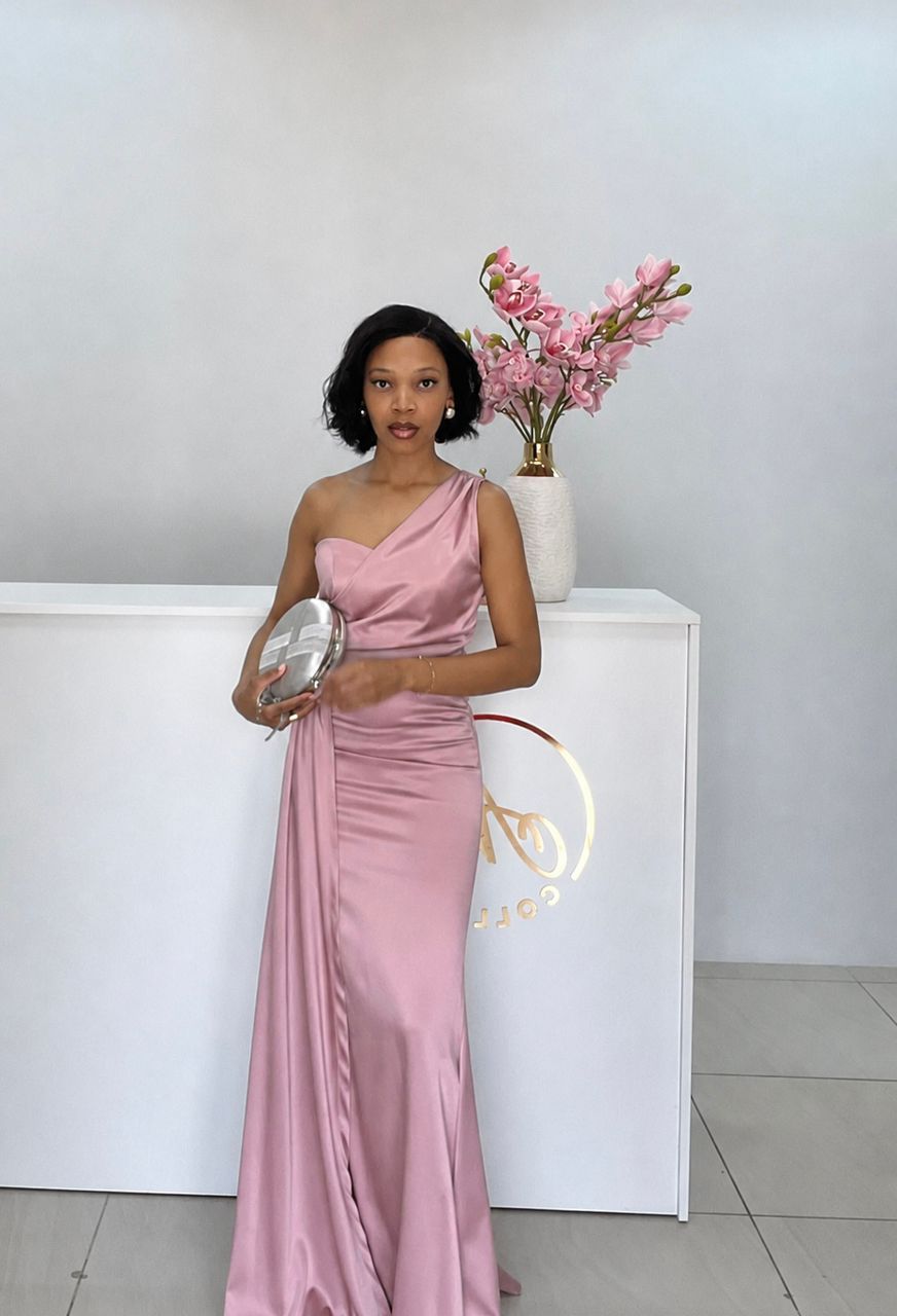 One-Shoulder Draped Satin Gown