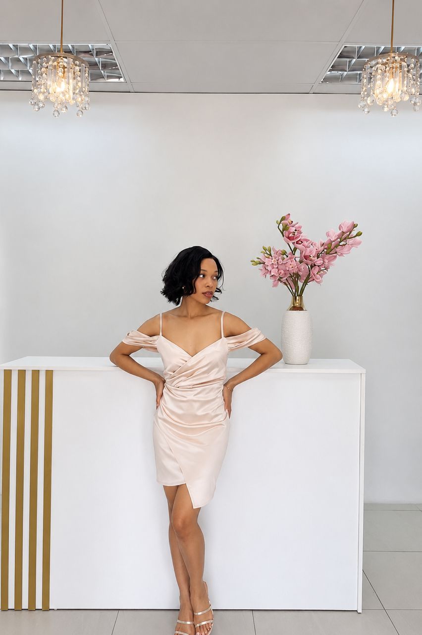 Pearl Off-the-Shoulder Cocktail Dress