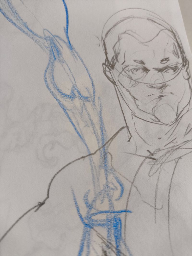 Quick seated figure gesture sketch with economical lines showing posture and movement.