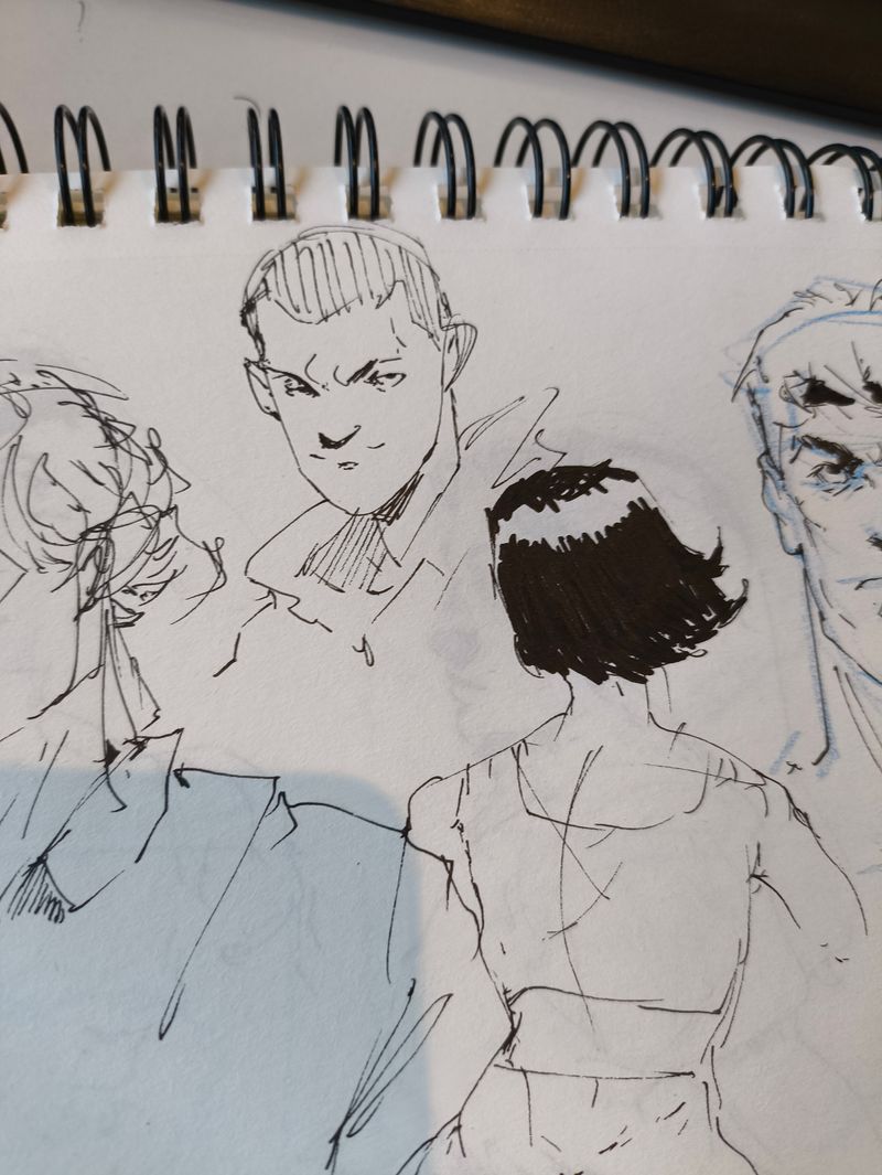 Pen-and-ink head study focusing on facial planes, expression and gradual tonal modeling.