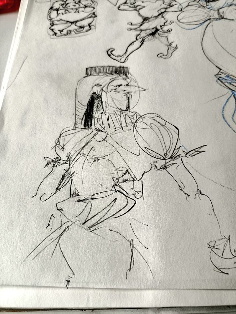 Assorted quick sketches and studies combining gesture, proportion tests and ink experiments.