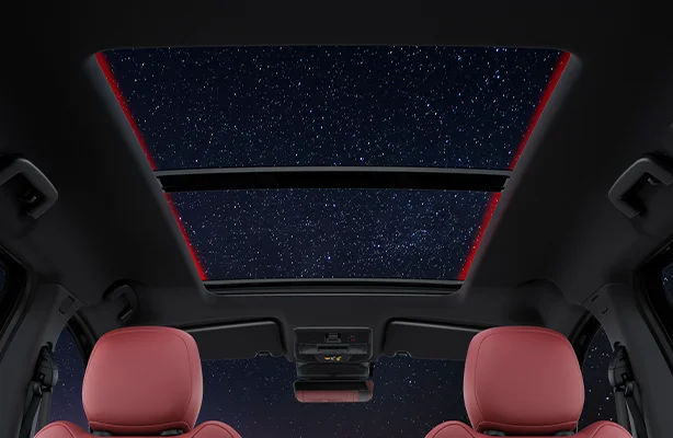 Voice-Assisted Panoramic Sky Lounge Sunroof with Multi-Color Ambient Mood Lighting Strips