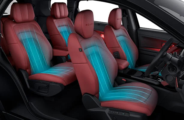 Ventilated 1st and 2nd Row Executive Captain Seats with Winged Headrests and Multi-Stage Cooling