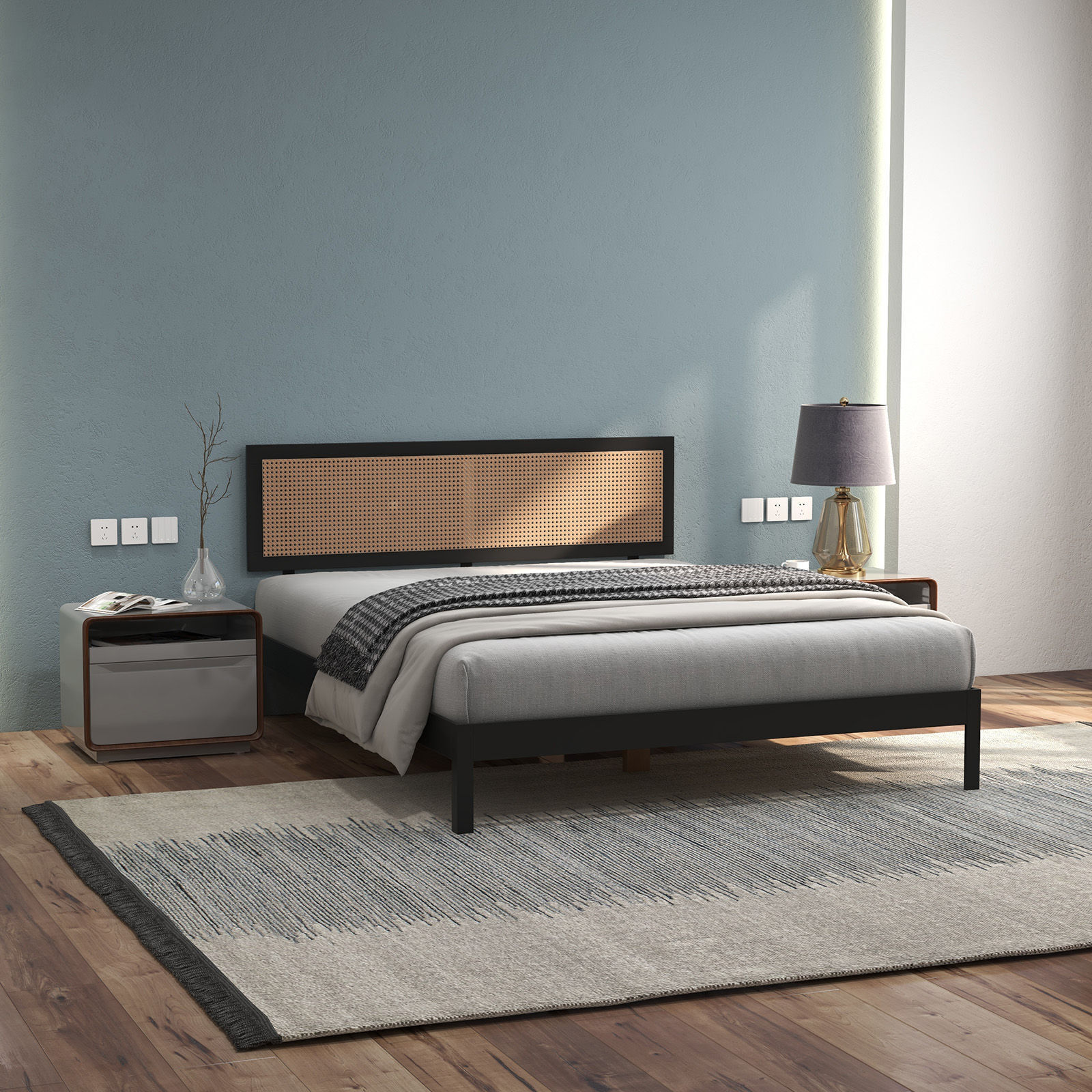 Casa Decor Tulum Platform Bed Rattan Bed Head Solid Wooden Frame - Picture 15 of 21