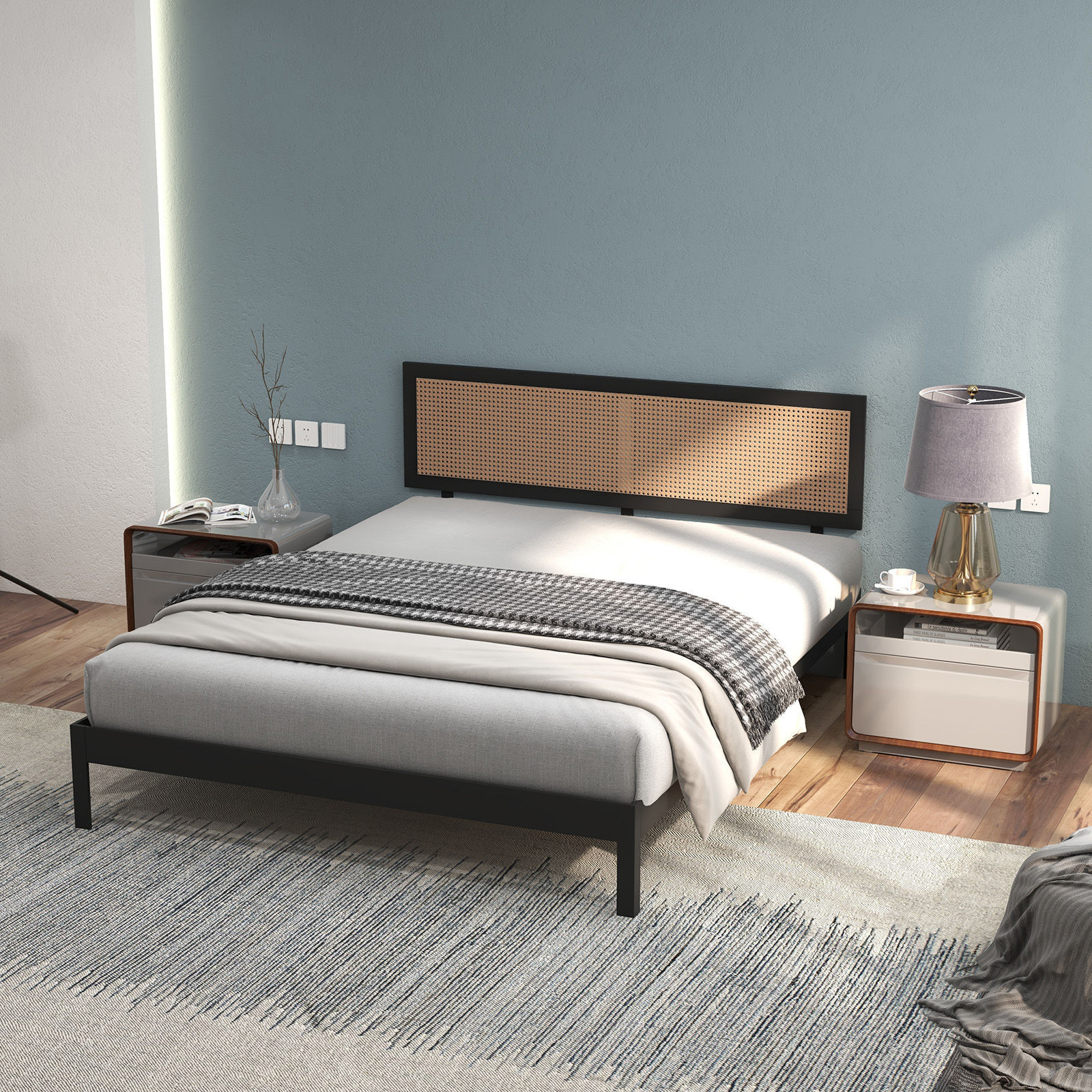 Casa Decor Tulum Platform Bed Rattan Bed Head Solid Wooden Frame - Picture 16 of 21