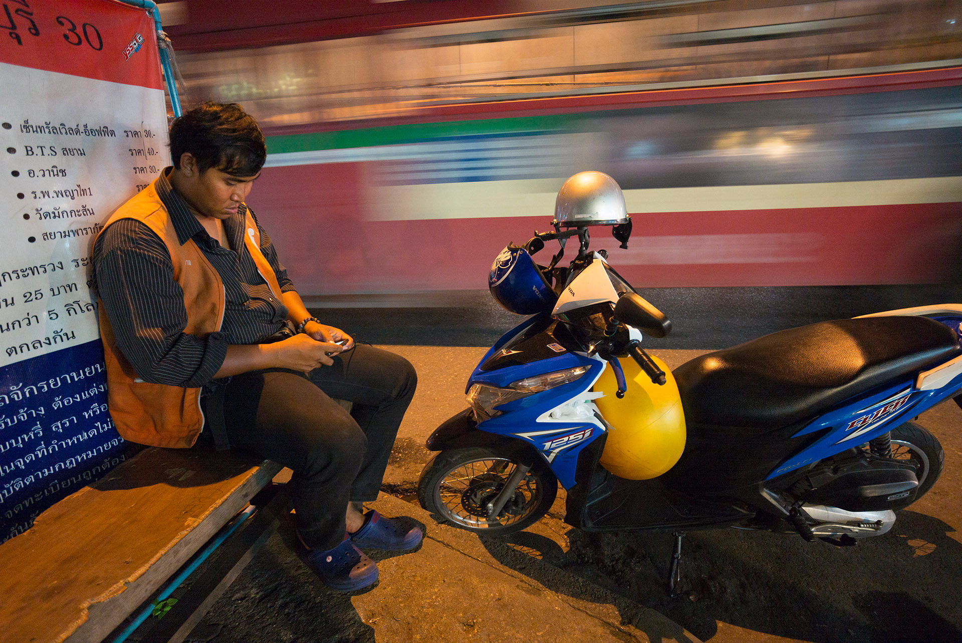 Scooter Driver with Bus