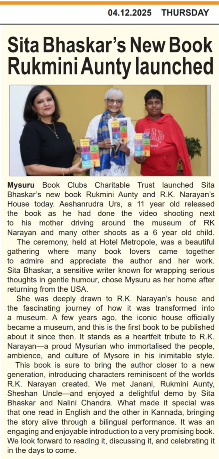 Newspaper coverage of Mysore Book Clubs — clipping 3